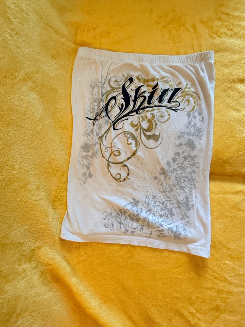 White Graphic Tube Top with Script Detail